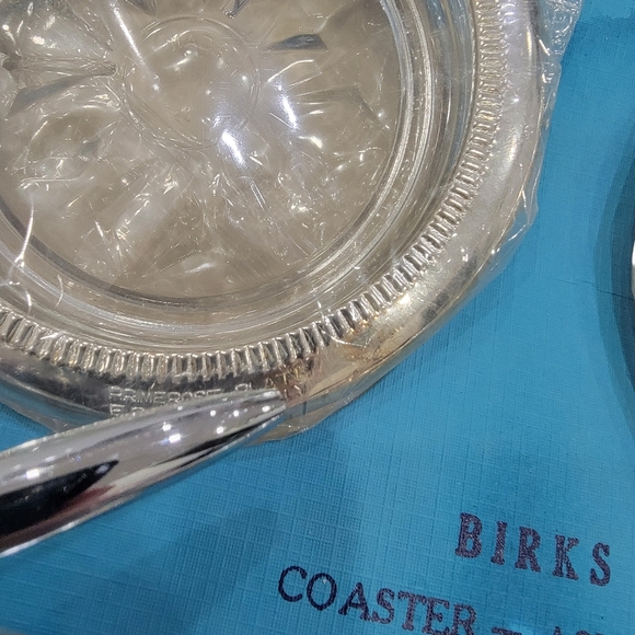 Birks Vintage Coasters Set of 4 in Original Box Glass & Silver Plate / Ashtrays - Picture 14 of 16